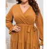 Coolmee Women Plus Size V Neck Ruffled Flowy Long Sleeve Maxi Dress With Belt Wedding Guest Vacation Dresses - 4 of 4