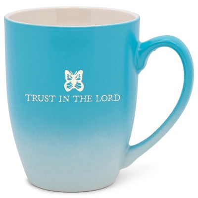 Elanze Designs Trust In The Lord Two Toned Ombre Matte Teal and White 12 ounce Ceramic Stoneware Coffee Cup Mug