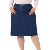 Agnes Orinda Women's Plus Size Classic Slash Pocket Elastic Waist Pencil Back Vent Denim Skirts - 2 of 4