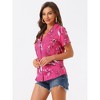 Allegra K Women's Hawaiian Floral Leaves Printed Short Sleeve Button Down Vintage Shirt - 3 of 4