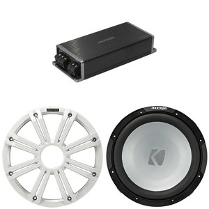 Kicker Marine KPX500.1 Powersports Amp & 12" Free Air 4 Ohm ( White Grill ) Subwoofer Audio Upgrade - 1 of 4