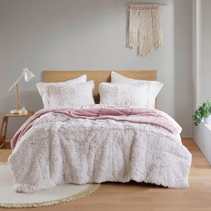 Stylish Fluffy Texture Comforter Set, All Season Home Textile fits Modern Bedroom Decor, Valentine's Day Gifts - 1 of 4