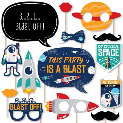 Big Dot of Happiness Blast Off to Outer Space - Rocket Ship Baby Shower or Birthday Party Photo Booth Props Kit - 20 Count