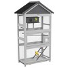 Outdoor Wooden Bird Aviary with Slide Out Tray Perches and Birdhouse,67'' Large Parakeet Finch Cage with Doors and Ladder - LAOTIES - 4 of 4