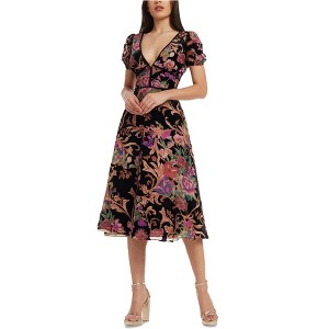 Dress the Population Womens Puff Sleeve Velvet Floral Fit & Flare Dress - 1 of 1