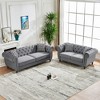 3+2 Seater Chesterfield Velvet Upholstery Sofa with Roll Armrest & Nailhead, Mid Century Modern Upholstered Couch for Living Room, Office, Apartment - 2 of 4