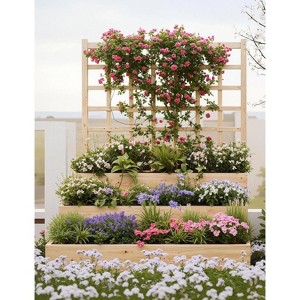 3-Tier Wooden Raised Garden Bed with Trellis, Open Base for Climbing Plants, Herbs, Veggies & Flowers, Outdoor Use - 1 of 4