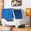 Full/Twin Size Car-Shaped Bed Wood Bed Frame with Tents, Ceiling Cloth and Wheels, 400LBS Weight Capacity for Kids Boys Girls Teens Bedroom - 3 of 4