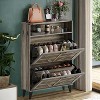 Farmhouse Shoe Cabinet w/ 2 Flip Drawers & Open Shelf, Slim Freestanding Storage for Entryway - 4 of 4
