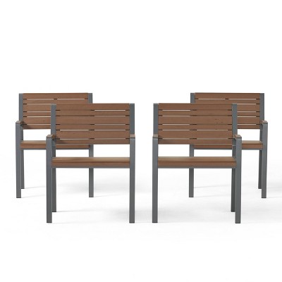 Davos 4pk Outdoor Aluminum Chairs - Gray/Brown - Christopher Knight Home
