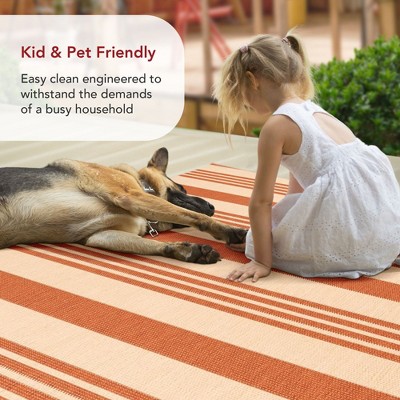 Terracotta Stripe Square Synthetic 64" Easy-Care Outdoor Rug