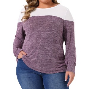 Agnes Orinda Women's Plus Size Color Block Knitted Crew Neck Long Sleeve Casual Pullover Blouse 2025 - 1 of 4