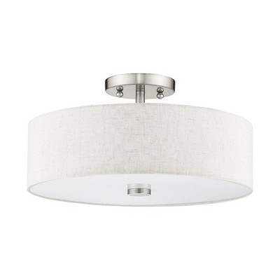 Meridian Brushed Nickel 3-Light Drum Ceiling Fixture with Oatmeal Shade