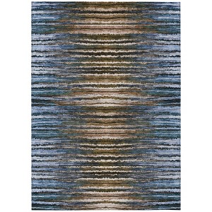 Blue Brown And Sky Blue Striped Washable Indoor Outdoor Area Rug - 1 of 4