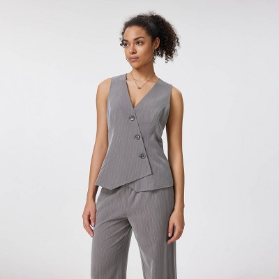 Women's Button Closure Asymmetrical Waistcoat - A New Day™ Gray M