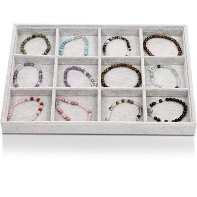 Juvale Stackable Velvet Jewelry Display Tray 12 Grid Ring Earring Bracelet Showcase Organizer Storage Holder, Gray 13.5”x9.5”