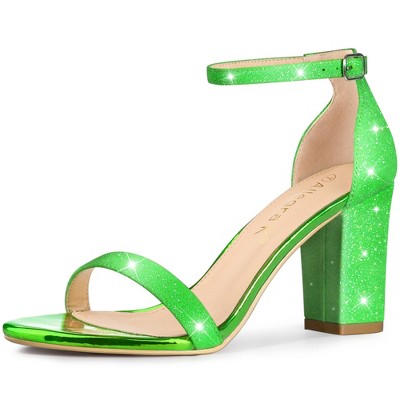 Allegra K Women's Glitter Ankle Strap Chunky Heels Sandals