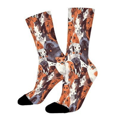 Cat And Dog Pattern Women Printed Crew Socks Funny Funky Socks Soft Polyester Novelty Gifts for Artists Men