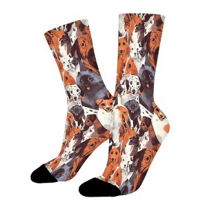 Cat And Dog Pattern Women Printed Crew Socks Funny Funky Socks Soft Polyester Novelty Gifts for Artists Men - 1 of 1