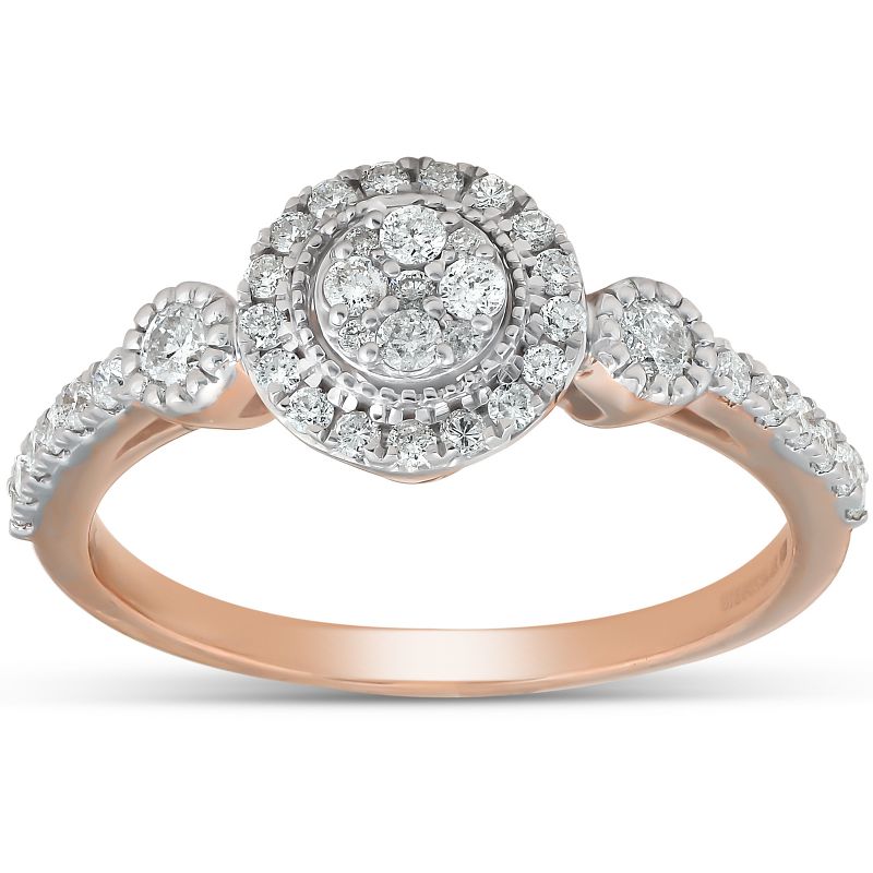 Pompeii3 1/2 Ct Diamond Round Halo Vintage Engagement Ring 10k Rose Gold, 1 of 5