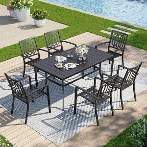 Captiva Designs 7pc Patio Dining Set with Slat-top Rectangle Steel Table & Metal Stackable Chairs - 1 of 4