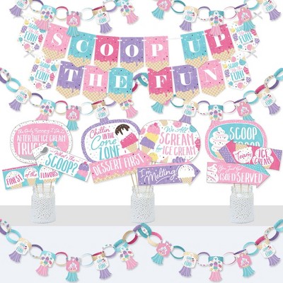 Big Dot of Happiness Scoop Up the Fun - Ice Cream - Banner and Photo Booth Decorations - Sprinkles Party Supplies Kit - Doterrific Bundle