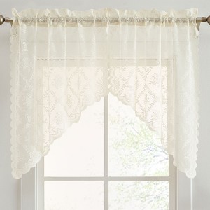 HLC.ME Isabella Floral Rod Pocket Lace Short Cafe Swags for Small Windows - Set of 2 - 1 of 4