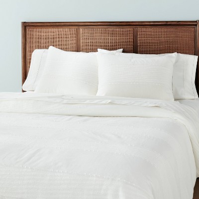 Photo 1 of 3pc Full/Queen Slub Center Stripe Comforter Set Sour Cream - Hearth &#38; Hand&#8482; with Magnolia