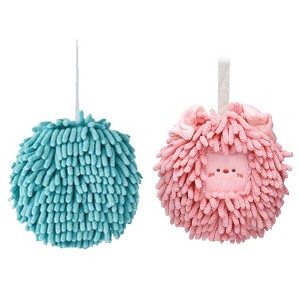 REGALWOVEN 2 Pcs Comfortable Soft Absorbent Chenille Ball Fuzzy Hand Towels - 1 of 4