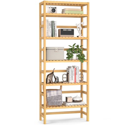 Aheaplus 6-Tiers Adjustable Bamboo Bookshelf, Freestanding Display Storage Shelf