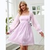 Womens Puff Sleeve Square Neck Puffy Dress Babydoll Mesh Minidress Purple XL - 2 of 4