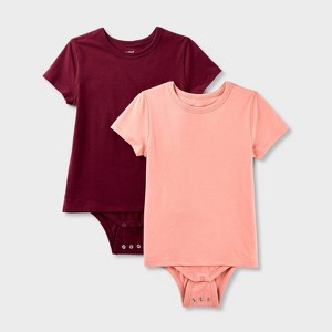 Kids' 2pk Adaptive Short Sleeve Bodysuit with Abdominal Access - Cat & Jack™ Burgundy/Coral Pink - 1 of 4