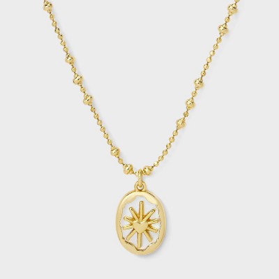 14K Gold Dipped Mother of Pearl Oval with Heart Pendant Necklace - Gold/Ivory