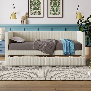 KTMBDW Twin Size Corduroy Daybed with Two Drawers and Wood Slat, Tufted Sofa Bed for Bedroom Guest Room, No Box Spring Needed - 1 of 4