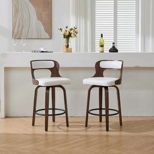 SEYNAR PU Leather 360 Degree Swivel Open Back Bar Stools Wood Legs Set of 2 - 1 of 4