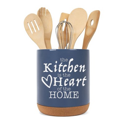 Elanze Designs Heart Of Home Navy Blue X-Large Cork Bottom Kitchen Utensil Holder