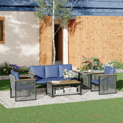 EROMMY 5 Pieces Patio Set Outdoor Furniture Sets Modern Chair Conversation Sets With Coffee Table