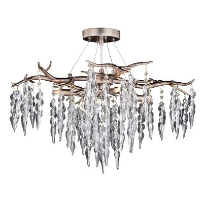 VAXCEL Rainier 24-in W Crystal Silver Waterfall Semi Flush Mount Ceiling Light