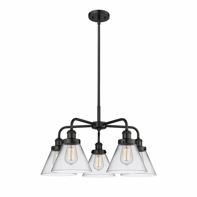 Cone - 5 Light Stem Hung Chandelier In Art Deco Style-15 Inches Tall and 25.75 Inches Wide