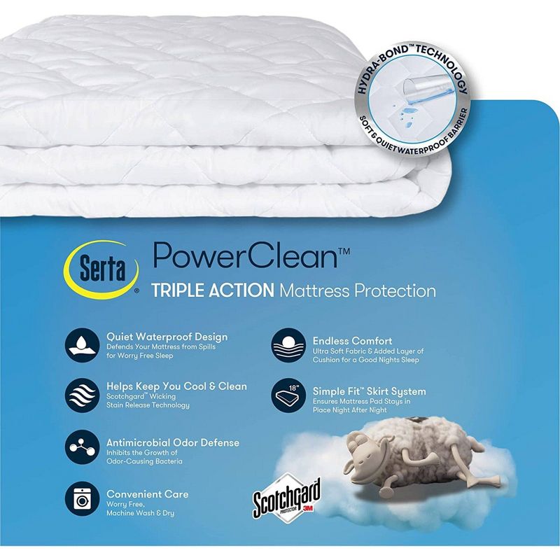 Serta Full Power Clean Triple Action Waterproof Mattress Pad Moisture Wicking Protection, 3 of 9