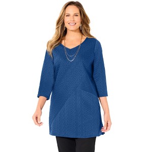Catherines Women's Plus Size Spliced Cable Tunic - 1 of 4