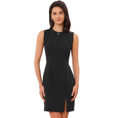 INSPIRE CHIC Women's Office Round Neck Sleeveless Zipper Front Midi Dress