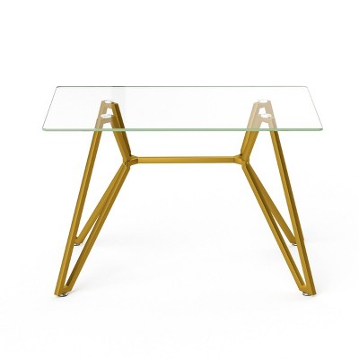 GlasFlength Dining Tables Modern Rectangle Glass Top Table with Metal Base Simple Elegant Design for Small Spaces, Gold, 47.3"*29.5"*30.3"