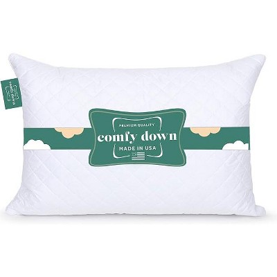 ComfyDown Premium Feather and Down ComfyPlush Supportive Bed Pillow for Sleeping, Luxury Diemend Quilted Cotton Cover, Made in USA,