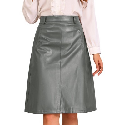 INSPIRE CHIC Women's Faux Leather Belt Vintage Pencil A-Line High Waist Skirts