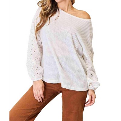 Women's Eyelet Elegance Drop Shoulder Blouse - Double Take