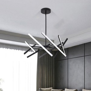 PAKOKULA Modern 8-Light Black Linear Dimmable Sputnik Integrated LED Pendant Light for Living room - 1 of 4