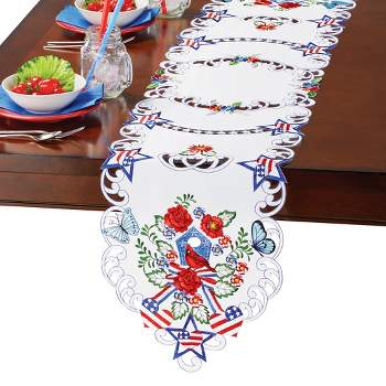 Collections Etc Embroidered Patriotic Birdhouse and Flowers Table Linens Runner