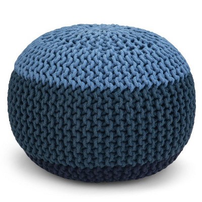 NicBex Knitted Cotton Round Pouf Comfortable and Durable Accent Furniture Ideal for Relaxing and Additional Seating, Dark Blue/Blue