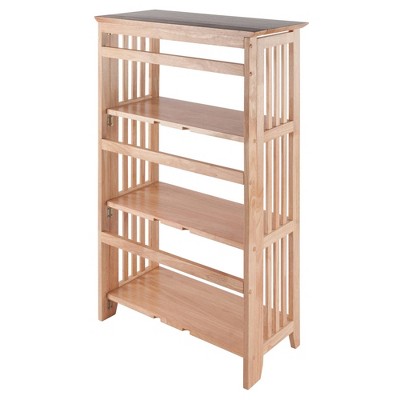 Natural Light Wood 4-Tier Foldable Bookshelf